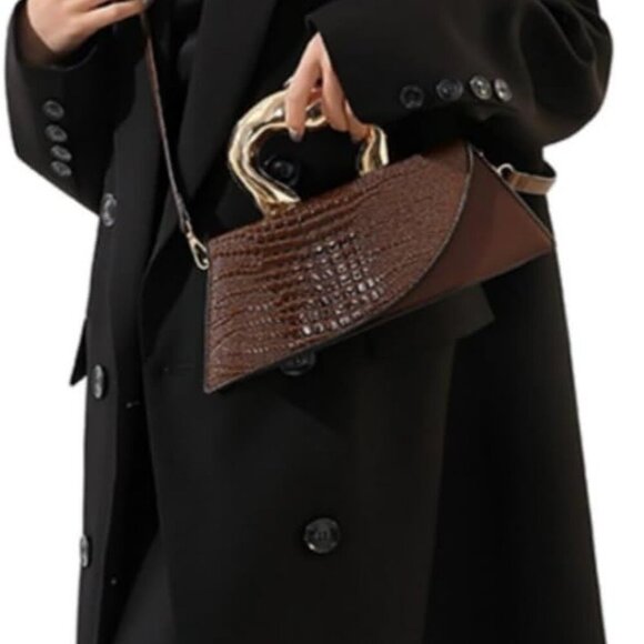 Women Vegan Leather Evening Handbag Crocodile Pattern Handle Clutch Purse Cross - Picture 3 of 8